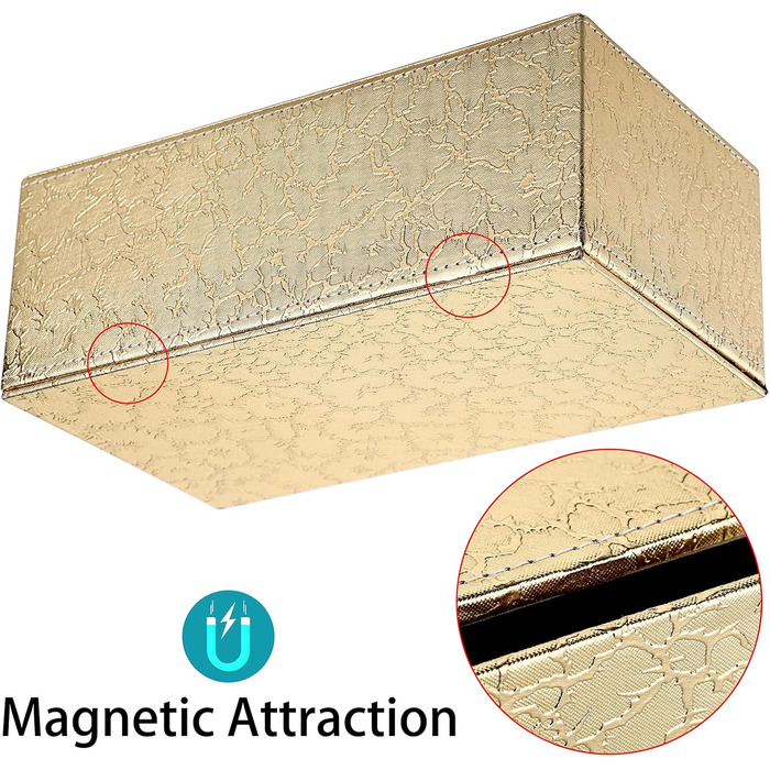 BTSKY Rectangular Faux Leather Tissue Box Cover, Elegant and Stylish Decoration (Gold)