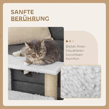 PawHut 3-Step Pet Staircase with Scratching Posts, Ball, Dog Staircase, Animal Staircase for Cats up to 5 kg, Plush Jute, White, 45 x 40 x 48 cm