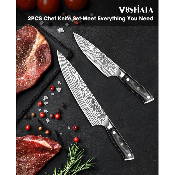 Ніж Santoku MOSFiATA 18 см, кухонний ніж з нержавіючої сталі EN 1.4116, дерев'яна ручка, набір 2 шт.