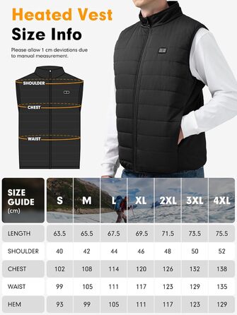 Обогріваючий жилет з підігрівом для жінок та чоловіків, жилетка з акумулятором 7.4V/5.0V, 3 режими температури, 6 зон нагріву, зимовий жилет-куртка, чорний, 25000mAh