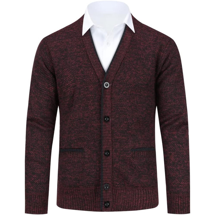 Чоловічий в'язаний кардиган Allthemen з V-подібним вирізом, з підкладкою, на кнопках, з грубої в'язки, теплий, перехідний, розмір 4XL, бордовий
