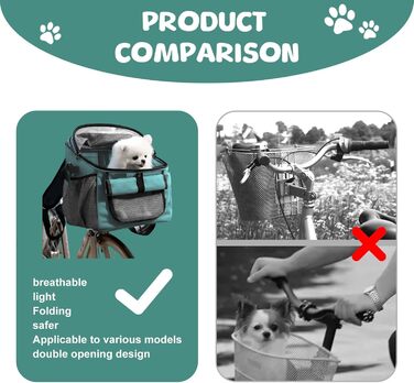 Фahrradkorb für Hunde, Fahrradtasche für Haustiere: Кошик для собак на велосипед, сумка-переноска для тварин. Складаний велосипедний кошик для собак спереду 2 в 1. Кошик для собак-рюкзак зі знімним адаптером для керма для маленьких тварин (максимальне нав