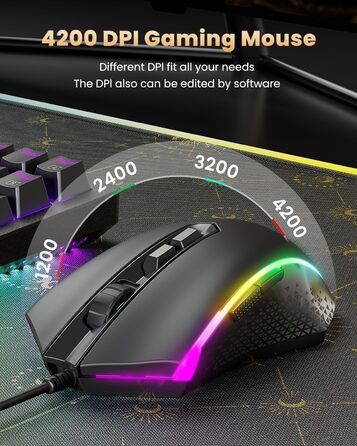 Redragon S113 Комбо Клавіатура та Миша для Ігор з Механічними Клавішами, RGB Підсвічуванням та Мишею 3200 DPI (Brown Switches) для ПК Windows QWERTY