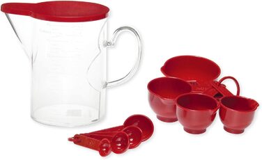 Supreme Housewares Measuring Cups and Spoons, 10-Piece Set, Plastic, Multi-Purpose Kitchen Utensils, Cooking and Baking Tools, BPA-Free, Dishwasher Safe for Liquids and Dry Ingredients (red)