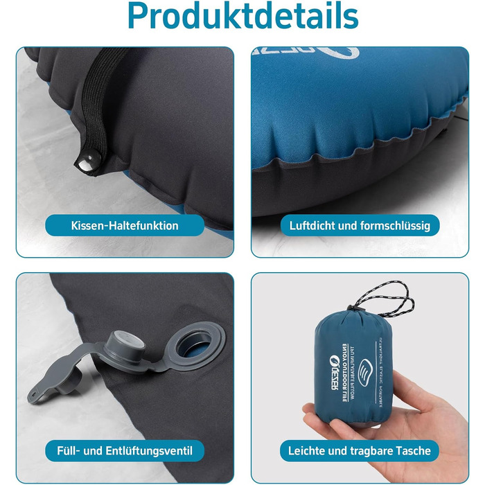 Самонадувний килимок для кемпінгу з подушкою Ultraleicht (синій) - для туризму, походів, подорожей
