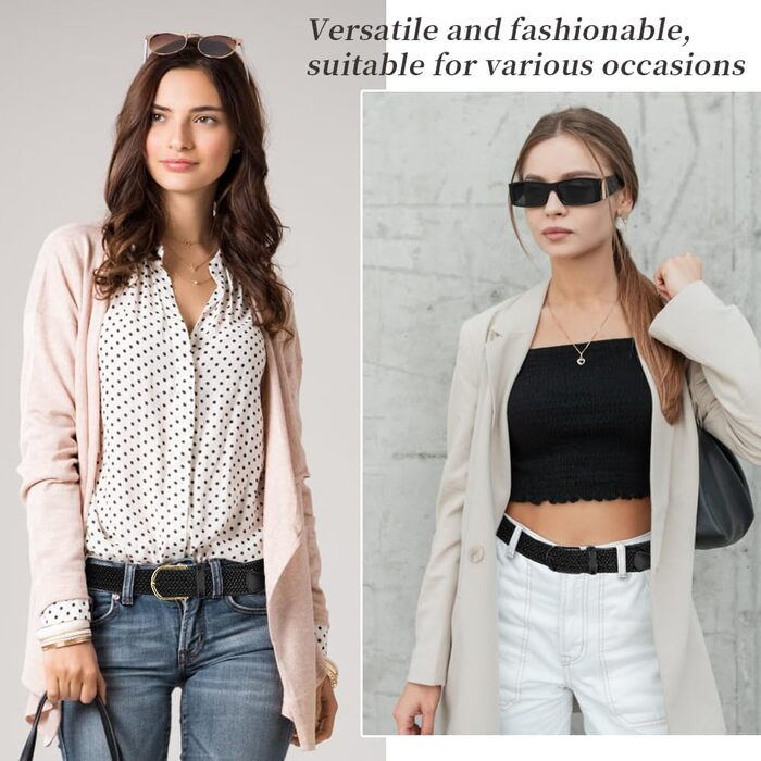 Жінський та чоловічий тканинний ремінь Flintronic, еластичний плетений ремінь, ширина 3.3 см, довжина 107 см (для обхвату талії 76-115 см), колір: чорний