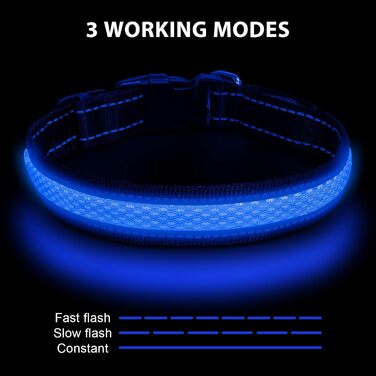 Світлодіодне нашийник для собак AUAUY, USB-зарядка, водонепроникний, регульований, 6 кольорів, розмір S (11.8-15.7'/30-40 см), колір: блакитний
