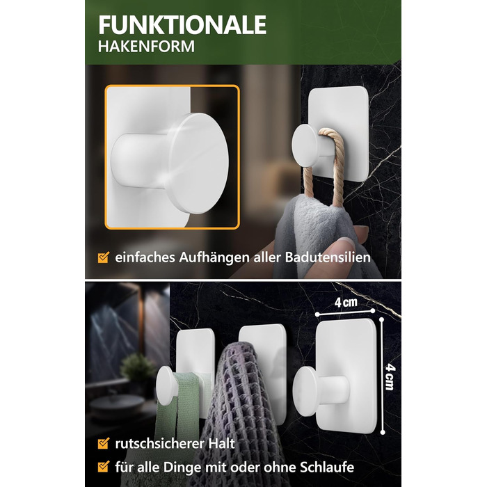 Набір гачків для рушників 4smile, 6 шт. - без свердління, з нержавіючої сталі, водонепроникні, для ванної кімнати