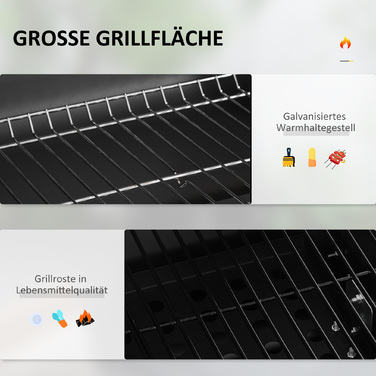 Grillwagen Outsunny на вугіллі, гриль-стіл, гриль з нержавіючої сталі, чорний, 113x65x108 см для саду та тераси