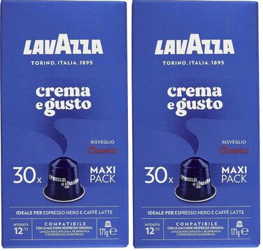 Кава Lavazza Espresso Crema e Gusto вCалюмінієвих капсулах для Nespresso Original, 30 капсул (набір 2х10)