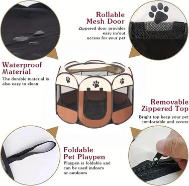 Вольєр для цуценят, вольєр для собак, вольєр для котів, клітка для кроликів, 114 x 114 x 58 см (Колір: Curry)