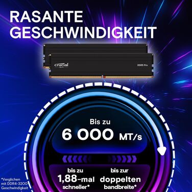 Crucial Pro DDR5 RAM 64GB (2x32GB) – оперативна пам'ять для комп'ютера, Intel XMP 3.0 / AMD Expo, 6000MHz