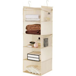 Органайзер для шафи MAX Houser з 5 полицями, для економії місця, з 4 кишенями збоку, складний, бежевий