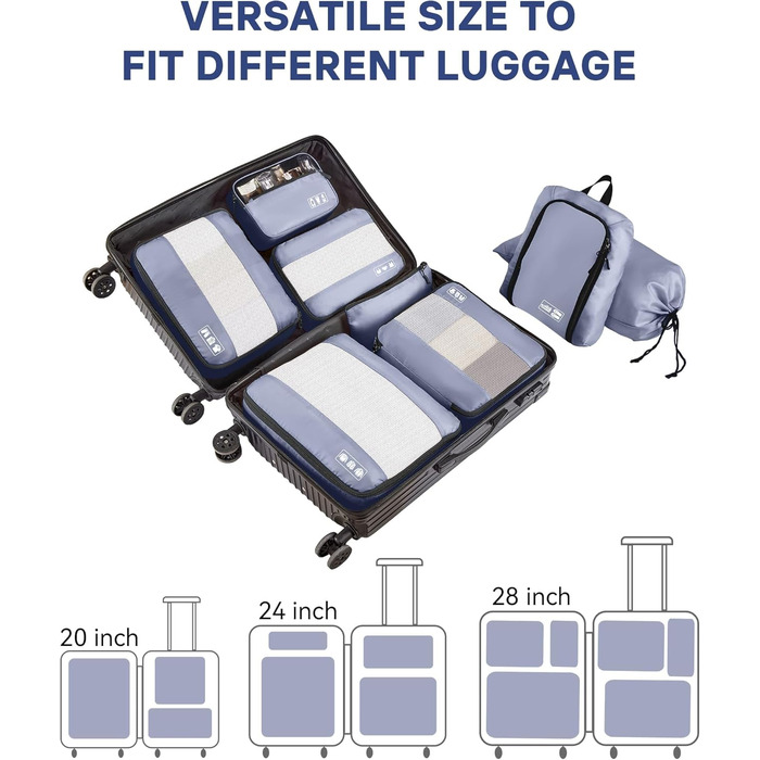 Органайзер для валізи MURISE, 8 шт. - Packing Cubes для подорожей, набір для валізи з чохлом для взуття та косметичкою, система організації, Travel Essentials (Сірий)