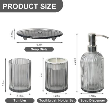 Umimile Bathroom Accessories Set, 6-Piece, Green Glass, Complete Toothbrush Holder, Cup, Lotion Dispenser, Soap Dish, Vanity Tray, Aromatherapy Cup for Apartment, Bathroom Decor (Black, 4 Pcs Bathroom Set)