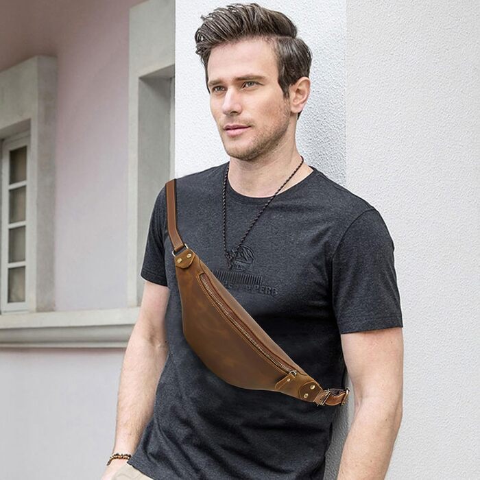 Чоловіча/жіноча поясна сумка з натуральної шкіри Vintage, чорна/світло-коричнева (1033)