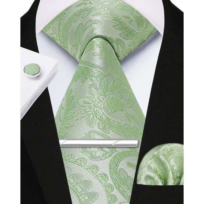 Набір краваток для чоловіків Enlision: краватка, кишеньковий хустинка, краваток-кліпса та запонки. Колір: салатовий, розмір: універсальний
