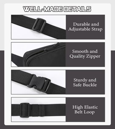 Спортивна поясна сумка MoKo для бігу, подорожей та активного відпочинку. Чорна сумка на пояс з регульованим ремінцем та блискавкою. Підходить для жінок та чоловіків.