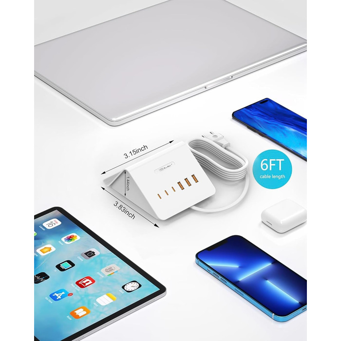Багатопортова USB зарядка POANES 25W - зарядний станція на 4 порти для iPhone, Samsung, LG, Huawei та інших пристроїв (чорний)