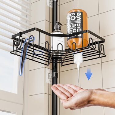 Телескопічна душова полиця HouseUp з нержавіючої сталі без свердління, кутова, з 4 полицями, висота 82-296 см, для ванної та кухні, тримач для шампуню
