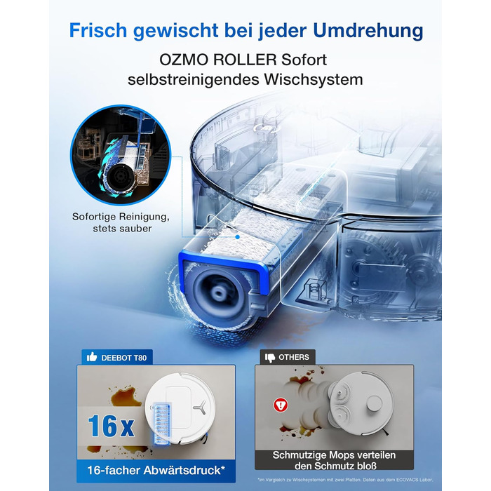 Робот-пилосос ECOVACS DEEBOT T80 Omni з функцією миття підлоги, 18000 Па, OZMO Roller, автоматичне миття моп, ZeroTangle 3.0, миття гарячою водою 40-75°C, чорний