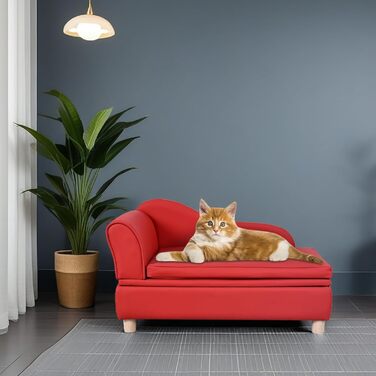 Софа для собак та котів Yoonnie Room з PU-шкіри з місцем для зберігання, дерев'яний каркас, подушки, ліжко для маленьких тварин, диван для цуценят та котів (Перловий білий)