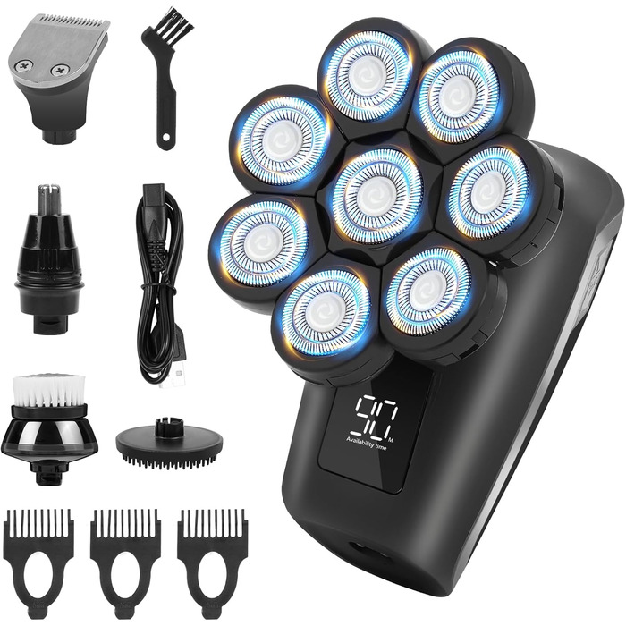 Електричний голчастий бритва OFFCUP для чоловіків, водонепроникний IPX6, з 9D головкою, LED дисплеєм та тримером для носа (5 в 1)