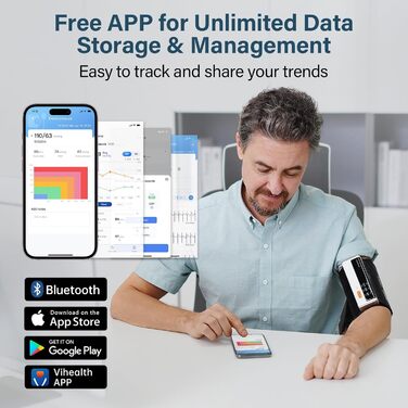 Тонометр на плече CheckMe Armfit Plus Bluetooth з ЕКГ, аналіз ЕКГ-звіту, вимірювання тиску за 30 секунд, частоти серця, підтримка кількох користувачів, сумісний з Android/iOS BP2