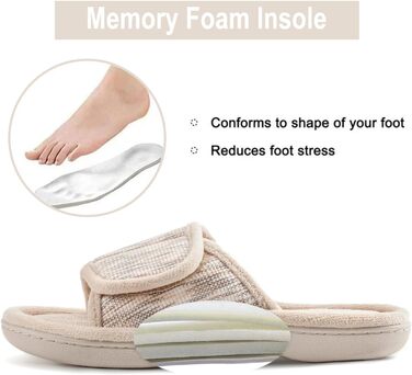 Домашні тапочки RockDove для жінок, регульовані, з піною Memory Foam, 42/43 EU, бежеві