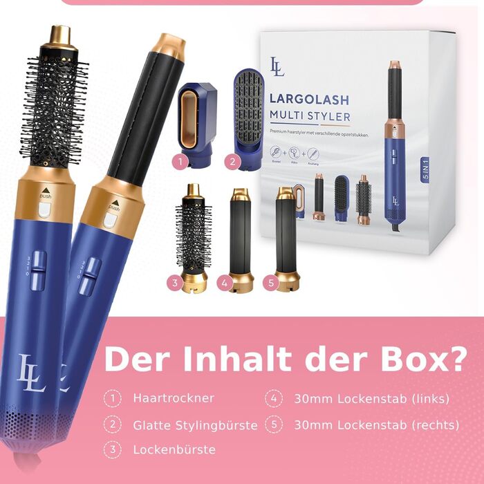 Набір фена-щітки 5 в 1 для волосся, 1000 Вт, швидке сушіння, створення локонів, захист від пошкодження, білий/морський