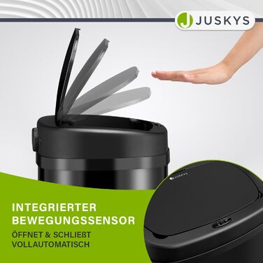 Відро для сміття Juskys з датчиком руху, 70 л, чорне, нержавіюча сталь, кутове, з кришкою-затискачем для пакетів