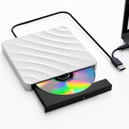 Зовнішній DVD/CD привід USB: DVD-брунер та оптичний накопичувач для ноутбука та ПК, підтримка +/-RW ROM, сумісність з Windows, MacOS, Linux (білий)