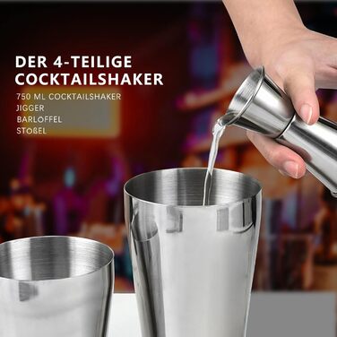 Stainless Steel Cocktail Mix Set - 14 Piece Bartender Kit with Bamboo Stand - 750ml Shaker Set - Perfect Gift