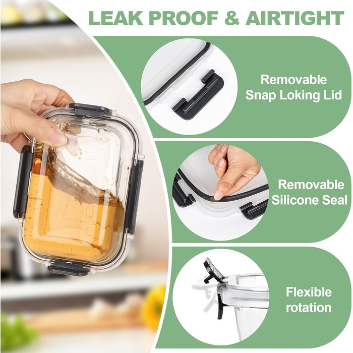 Набір скляних контейнерів Skroam 24 шт. з кришками - 12 контейнерів та 12 кришок, для зберігання продуктів, meal prep, сумісність з мікрохвильовою піччю, без BPA