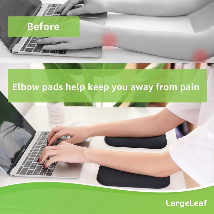 Підставка для зап'ястя та ліктя Ergonomische LargeLeaf з Memory Foam для столу, чорна, 20*14 см