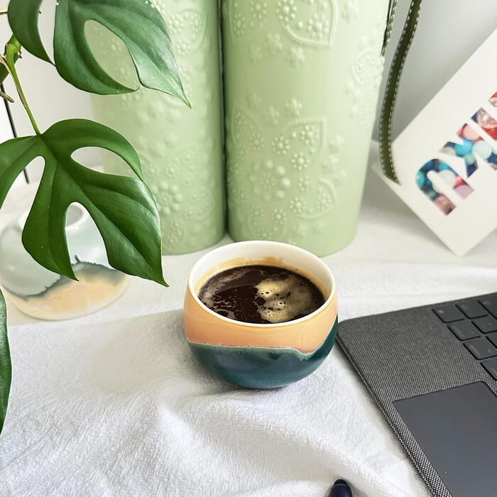 Набір кавових чашок для капучино 4x210мл, бежеві, порцеляна, ручної роботи, без ручки, для лате макіато, сумісність з посудомийною машиною