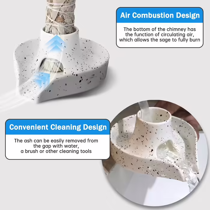 Incense Holder, Incense Stick Bowl, Ceramic Incense Holder, Burn Bowl for White Sage/Palo Santo Stick/Incense, 3-in-1 Burner Bowl with White Sage Bundle (Gray)