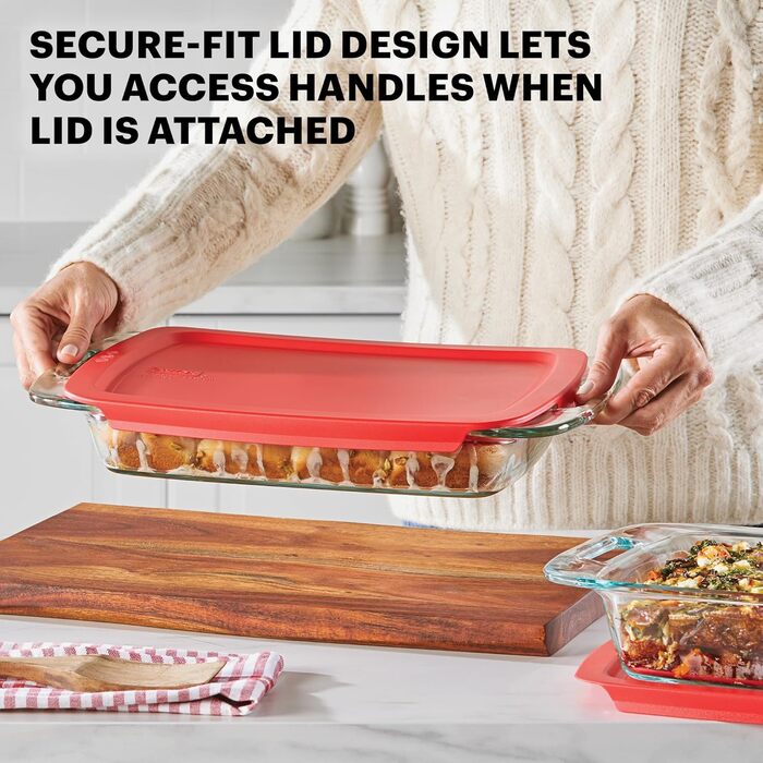 Набір великих скляних форм для запікання Pyrex з кришками і ручками, 4 шт. (2 л, 3 л), для духовки та морозильної камери