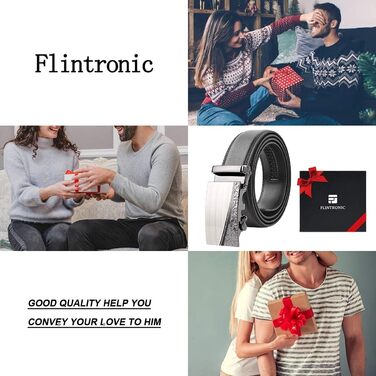 Чоловічий шкіряний ремінь Flintronic з автоматичною пряжкою, ширина 3.5 см, довжина 130 см, чорний (з брелоком та подарунковою коробкою)