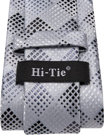 Набір краватки, кишенькового хустинки та запонок Hi-Tie, золотий, формальний шовк, для весілля та свят (сірий у керобку)