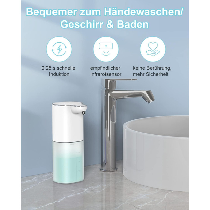 Автоматичний дозатор мила 400 мл з кріпленням на стіну, 4 рівня, IPX5, електричний, для кухні та ванної кімнати, білий