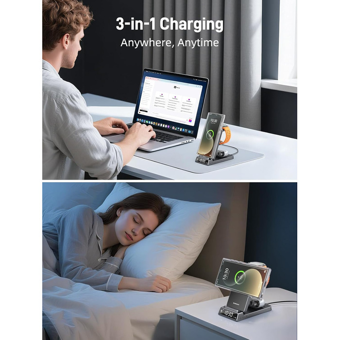 Бездротовий зарядний пристрій MagSafe 3-в-1 для Samsung Galaxy Fold/Flip, S24/S25 Ultra, Watch Ultra/8/7/6, Buds 3/3 Pro (Білий/Сірий)