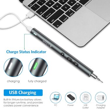 Ankilo Міні-електрошуруповерт 28-в-1: прецизійний набір викруток з LED-підсвічуванням для телефонів, годинників, ноутбуків (сірий)