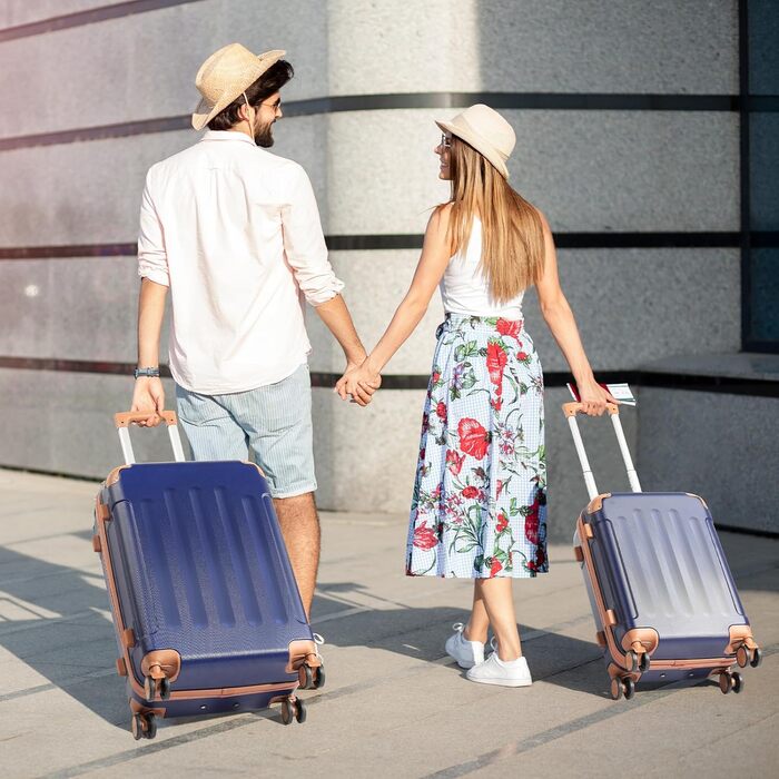 Набір валіз LEADZM 4 шт. з косметичною сумкою, міцними кутами та телескопічною ручкою. Валіза з ABS-пластику, підходить для ручної поклажі (Чорний, Navy-браун, в смужку)