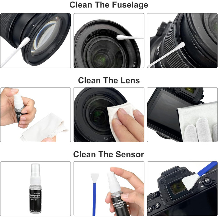 Набір для чищення камери 14-в-1: об'єктиви, фільтри, мобільні телефони. Комплектація: стилус, щітка, повітряний дюймаметр, серветка