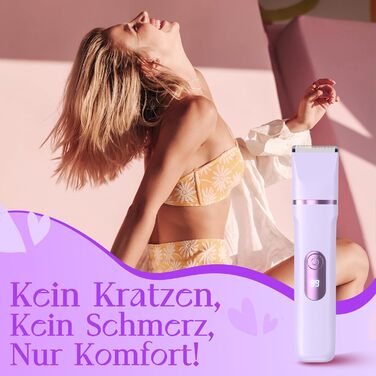 Електричний жіночий тример 3-в-1 для тіла та інтимної зони з LED-дисплеєм, USB-зарядка, IPX7, фіолетовий