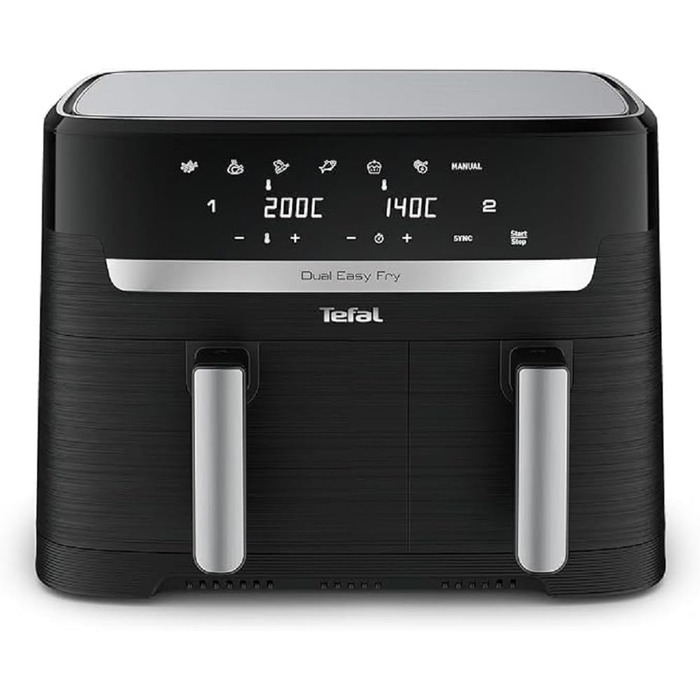 Tefal EY9018 Dual Easy Fry Double Chamber Air Fryer | 5.2/3.1 L Capacity | two independent drawers | 7 automatic programs | energy-saving | Black Dual 8.3L Black