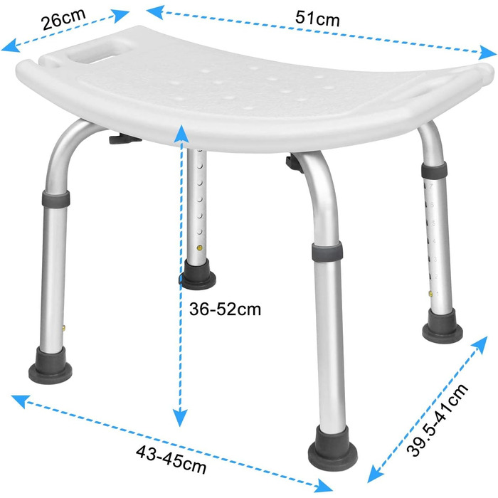 AUFUN Shower Stool Adjustable Height 35-51cm Shower Stool U-Type Non-Slip Bath Seat Shower Aid Shower Seat made of Aluminum and Plastic for Elderly, Pregnant Women (Shower Stool)