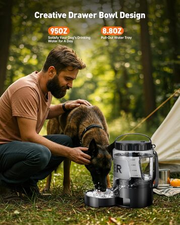 ЛесоТК 2200 мл Поїлка для собак, Переносна велика поїлка для собак – для подорожей, кемпінгу, великих собак (2.8л, чорна)