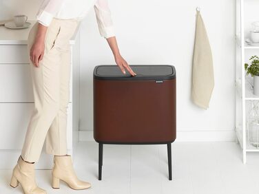 Сміттєвий відер Brabantia Bo Touch Bin на 36 л, металевий, з двома внутрішніми відрами (11л + 23л), колір Mineral Cosy Brown, 54 x 32 x 68 см